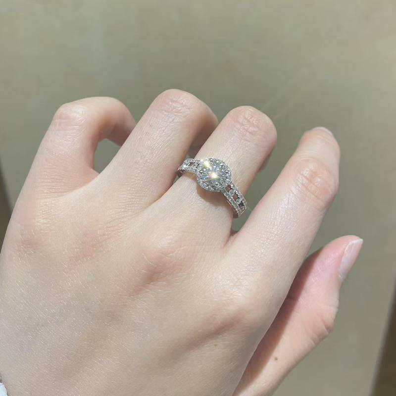 圆包Women's RingS925银镀白金定制选款主石Moissanite1.0ct/副石高碳钻